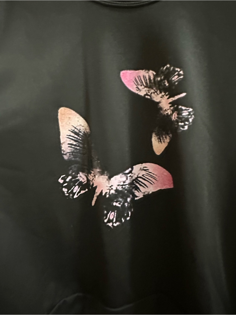 Black Kids Butterfly Graphic Top in Pink Accent